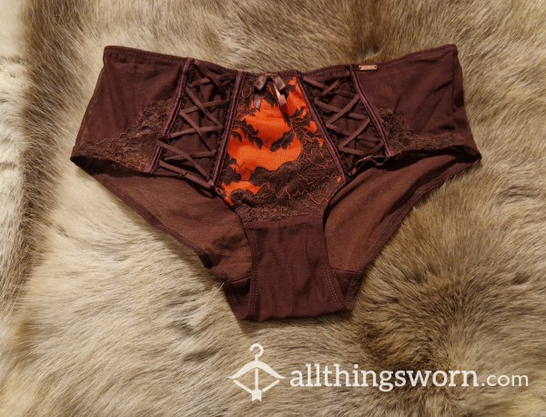 Brown And Orange Lace Panties