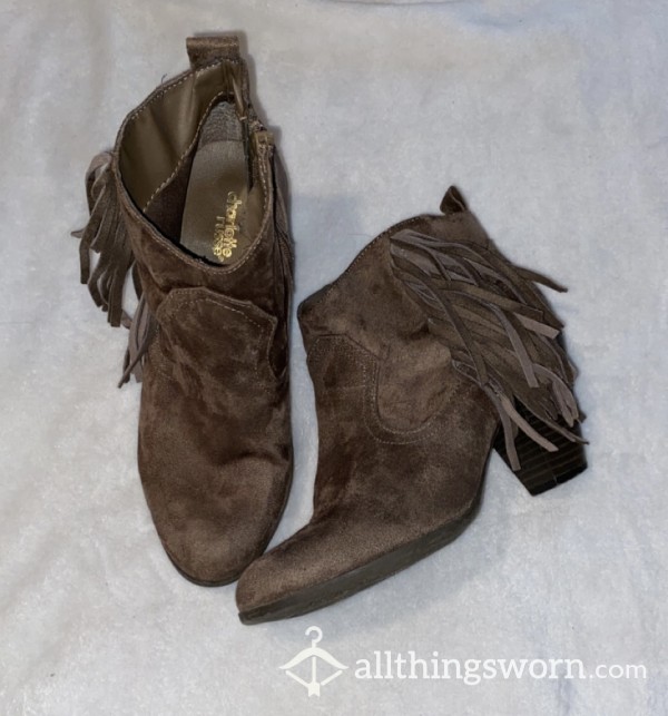 🤎 Brown Charlotte Russe Chunky Heel Fringe Ankle Boots 🤎