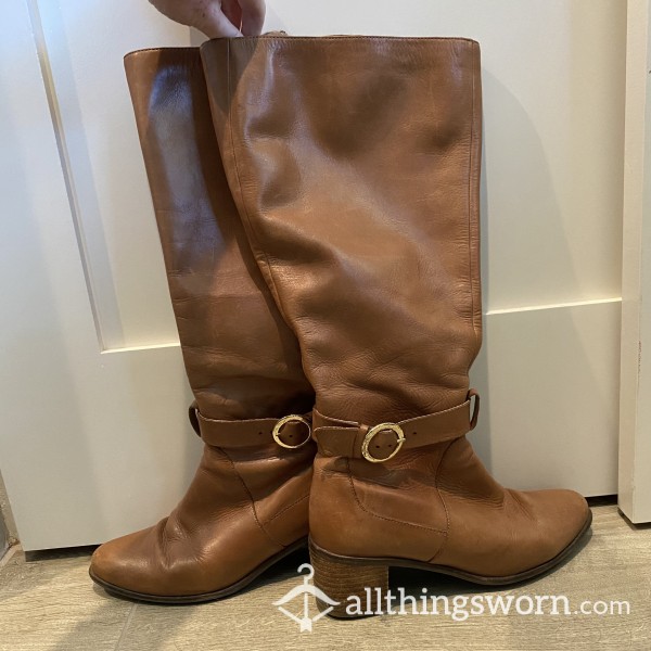 Brown Faux Leather Cowboy/Cowgirl Riding Boots