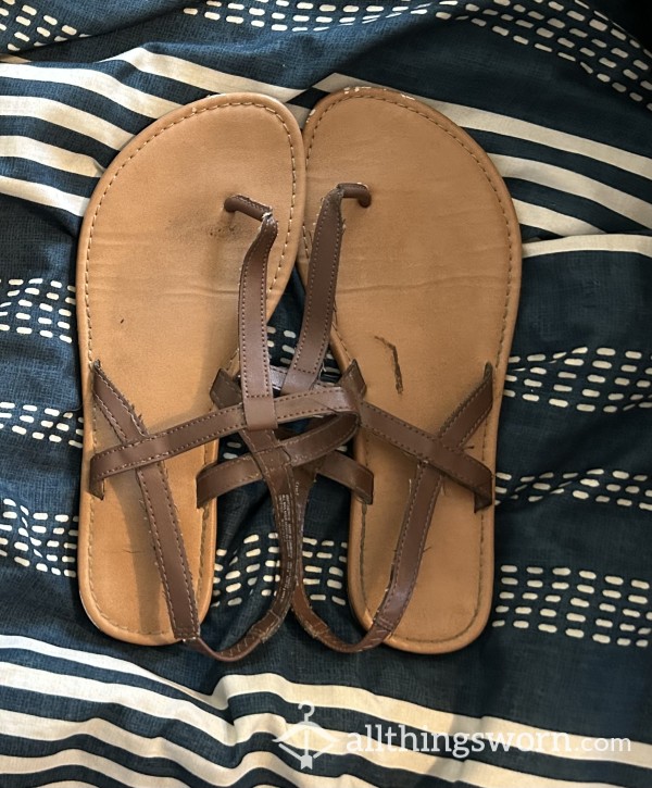 Brown Flat Leather Sandals