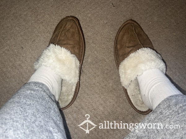Brown Fluffy Slippers Year Old