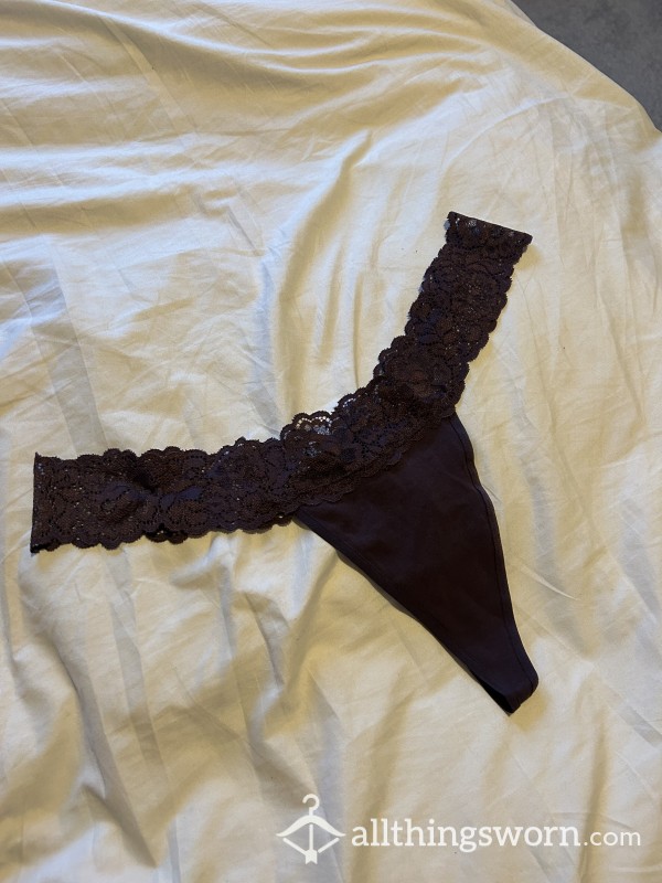 Brown Lace, Cotton Gusset Thong