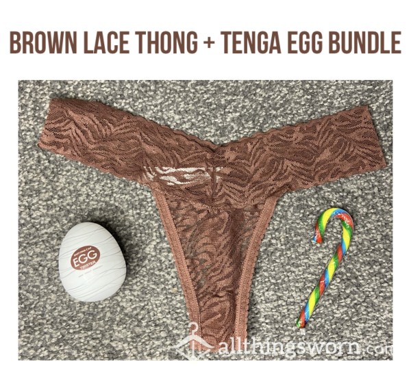 Brown Lace Thong + Tenga Egg Bundle🤎
