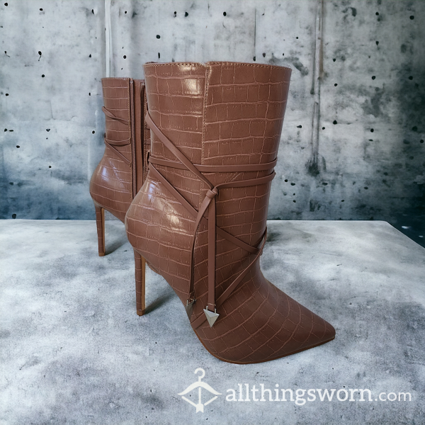 Brown Leather Feel Boots Free Shipping