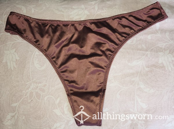 Brown Satin Thong UK12/14 😍 I'll Make It Smell And Taste Delicious For You 😈