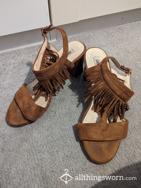 Brown Tassle Sandal Heels