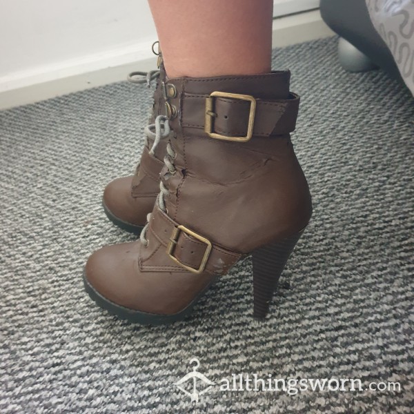 Brown Trashed Heeled Boots