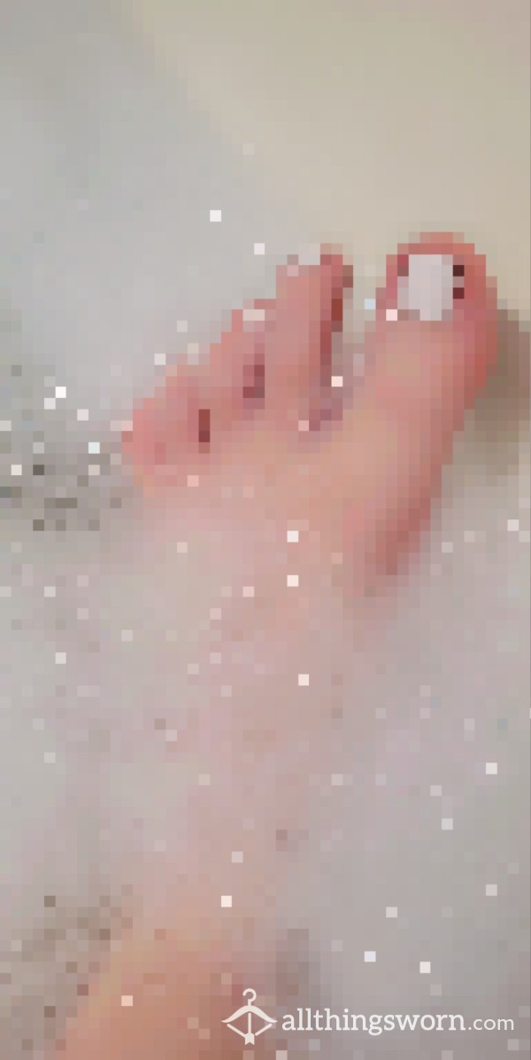 Bubble Bath Footsies With White Nail Polish