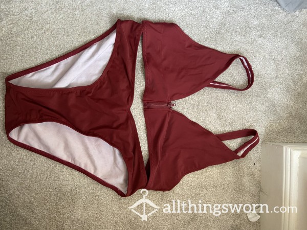 Burgundy Bikini With Zip Front- Custom Wear