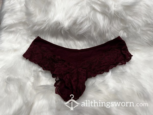 Burgundy Cotton & Lace Cheeky