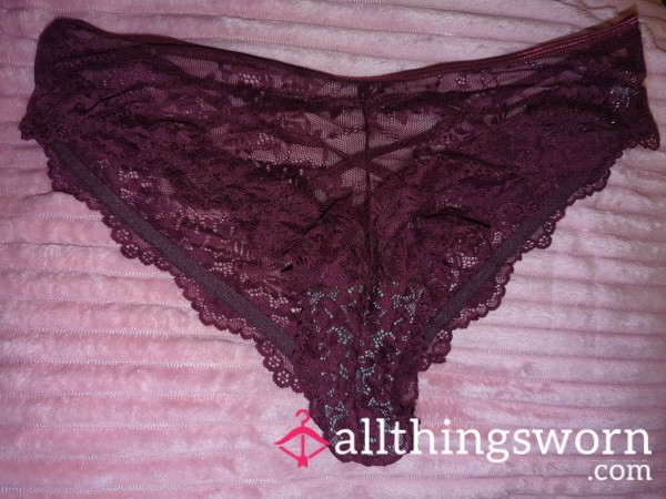 Burgundy Lace Panties With String Criss-cross Detail