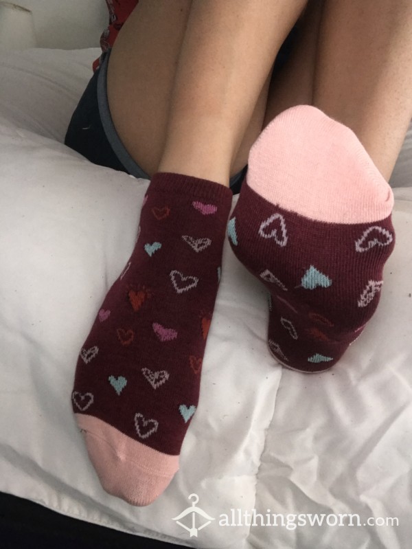Burgundy Pink Blue Cotton Ankle Socks