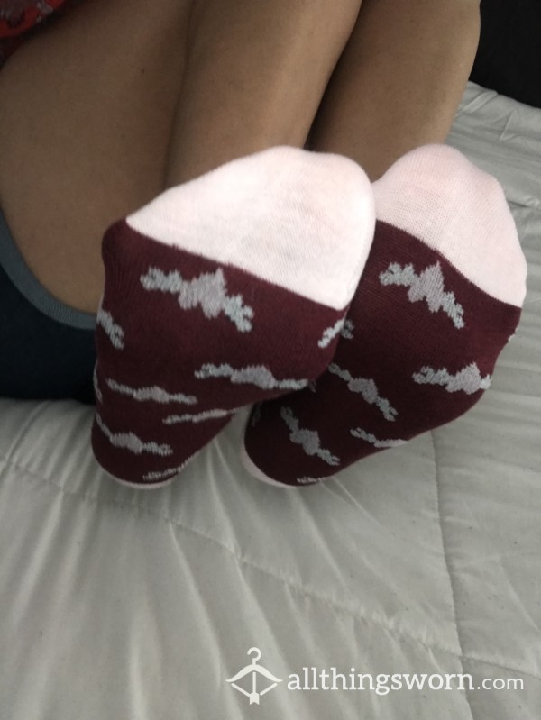 Burgundy Pink Cotton Ankle Socks