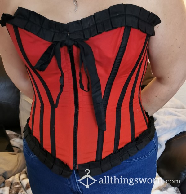 'Burleska' Red & Black Zip Front Corset Top Size UK 8 - 10 (corset Size 24")