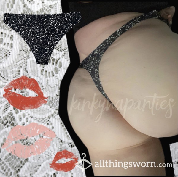 B&W Lace Print Thong - Includes 48 Hour Wear & U.S. Shipping
