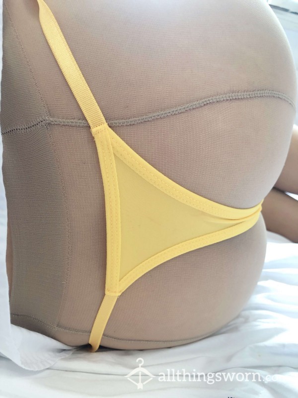 Cabin Crew Used Yellow Lace Transparent Triangle Thong A021