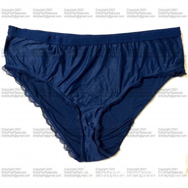 Cacique Bikini - Satin Feel, Polyester - Navy With Lace Trim - 3 Years Worn - Travel Nurse Panties