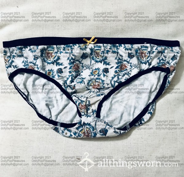 Cacique Full Back Bikini, Floral Blue - 3 Years Worn - Travel Nurse Panties