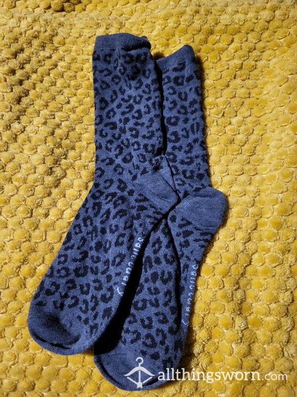 Calf Length Grey Cheetah Socks
