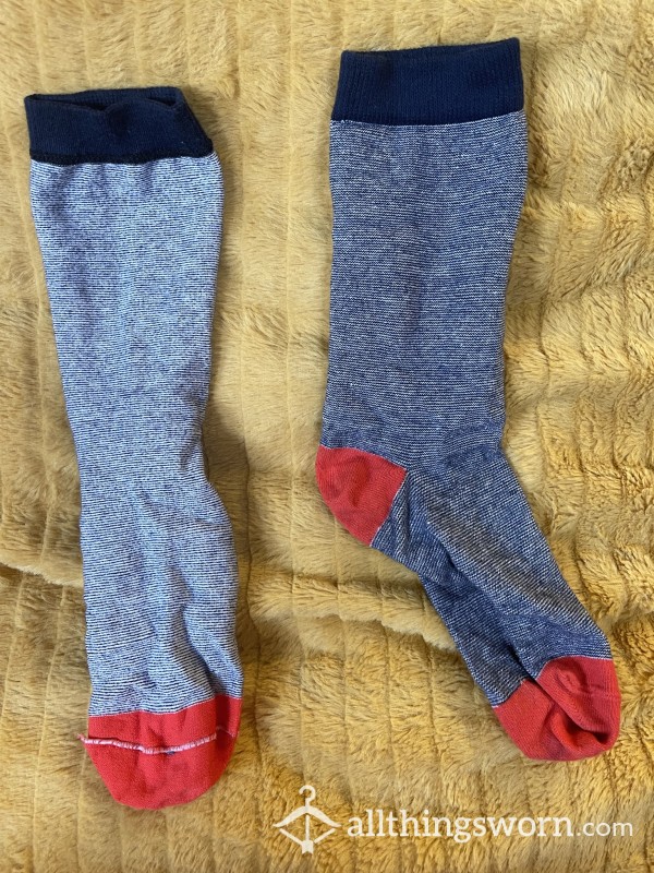 Calf Length Striped Blue Socks