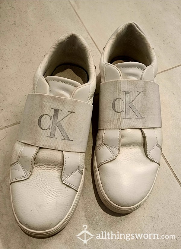 Calvin Klein White Leather Slip On Sneakers Free Shipping