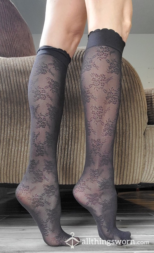 Nylon Socks/Calzedonia Knee High Patterned Nude Or Black| Free Shipping