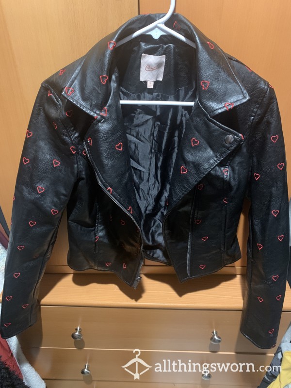 🖤Candies Black Leather Jacket With Red Hearts