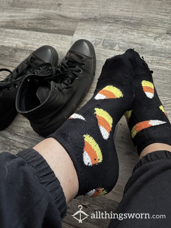 3 1/2 Weeks Worn Candy Corn Socks (currently Wearing)