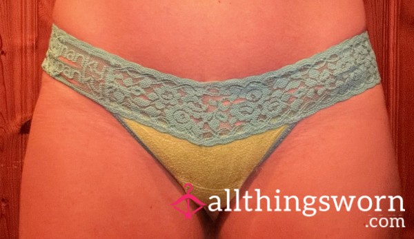 Casual Hanky Panky Thong, Green And Blue, Lace And Cotton
