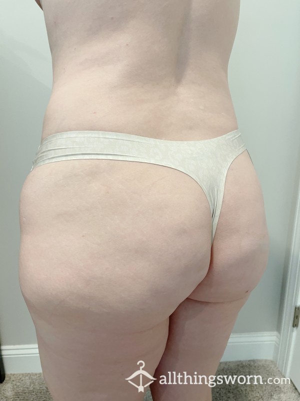Champagne And White Silky, Stretchy, No-Show Thong