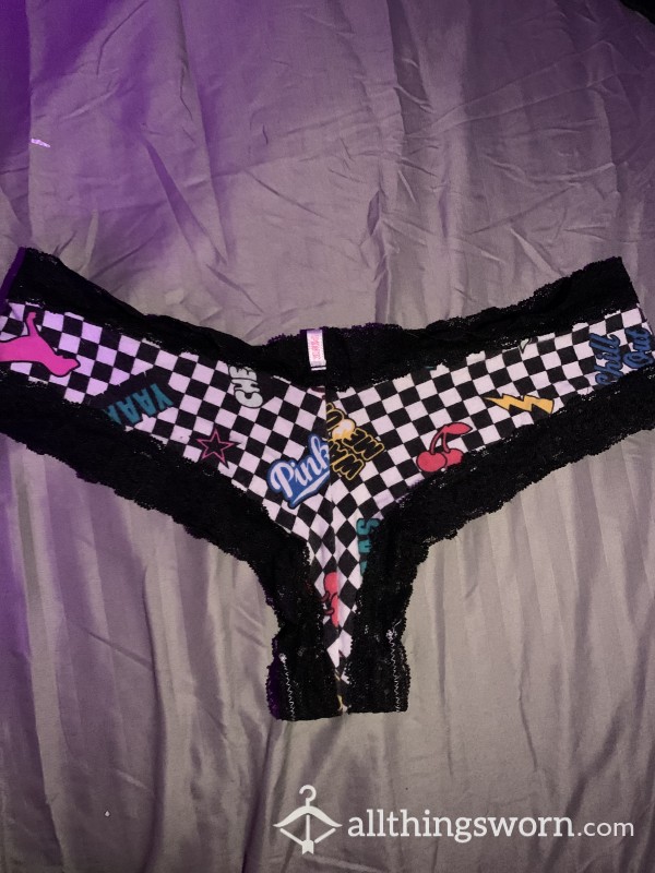 Checkered VS Cheeky Panties With Lace Trim