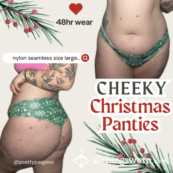 Cheeky Christmas Panties 💚 Green Nylon, Size Large 😘 48hr Wear 💋