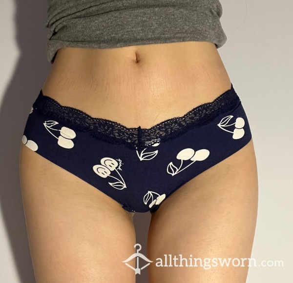 Cheeky Navy And White No Show Lace Cherry Print Panties