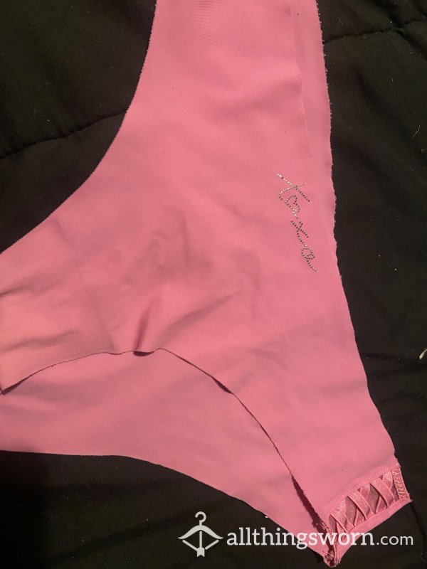 Cheeky Pink Size M Panties With Rhinestone XOXO On Front, Sexy Criss-cross Detailing On Side!