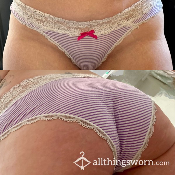 Cheeky🍑 Purple/white Stripe Panties With Bow And Lace Trim
