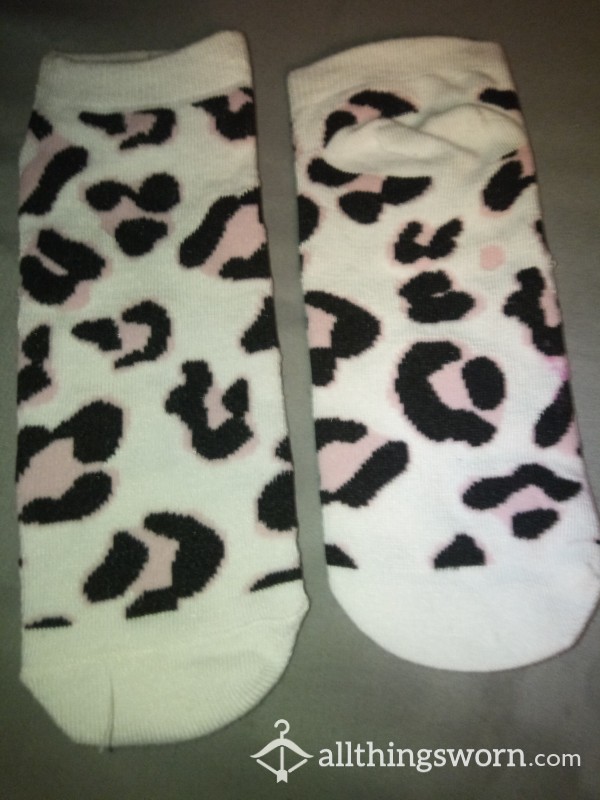 Cheetah Print Woke Up White Pink And Black Socks