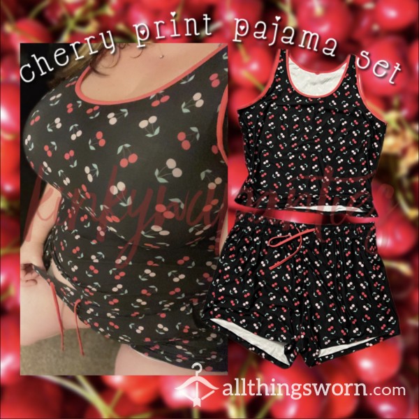 🍒 Cherry Print Pajama Set - Includes 5-night Wear & U.S. Shipping
