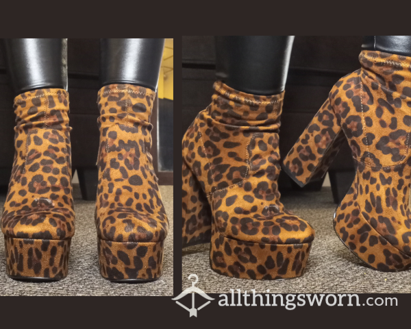 Chunky Heel Leopard Booties
