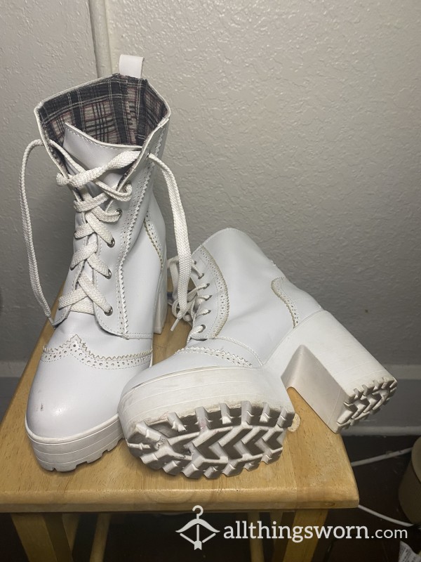 Chunky White Boots