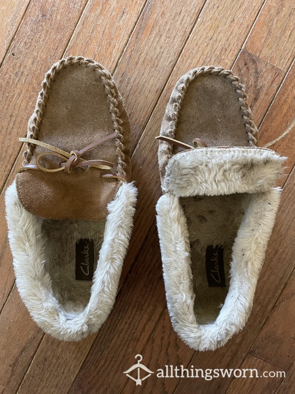 Clarks Fur Lined Moccasin Slippers/house Shoes