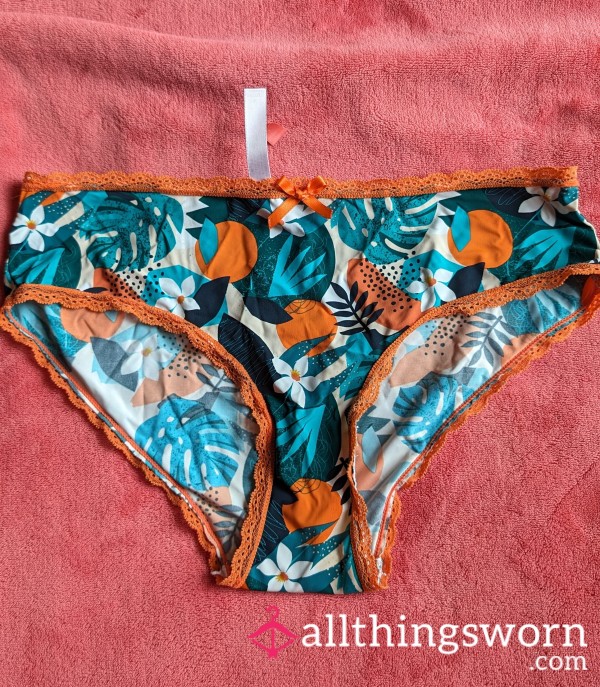 ❤️💛🧡💚🩵Colorful Funky Full Back Panties With Orange Lace Trim❤️💛🧡💚🩵