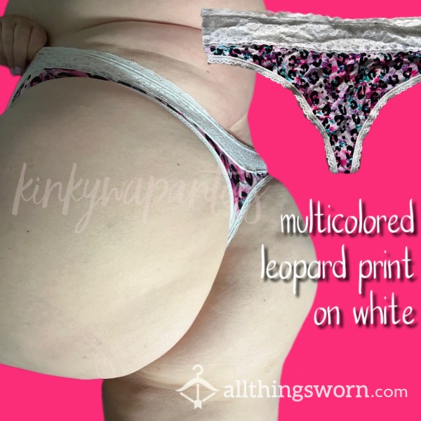 Colorful Leopard Print On White Thong - Includes 48-hour Wear & U.S. Shipping