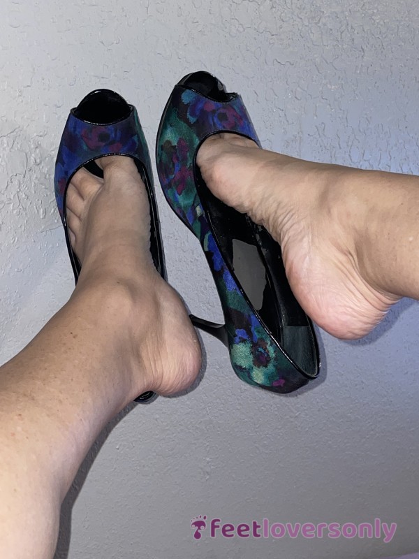 Colorful Peep Toe High Heels Worn In
