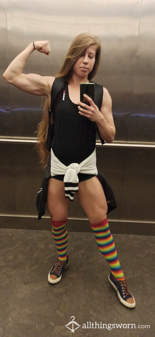 Colourful Above The Knee Stockings Worn For A Week In The Gym