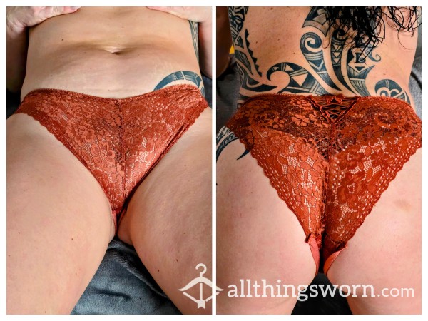 Panties For Sale ! - Well Worn Dirty Orange Lace Panty With Alex's Scent - 48 Hour Wear