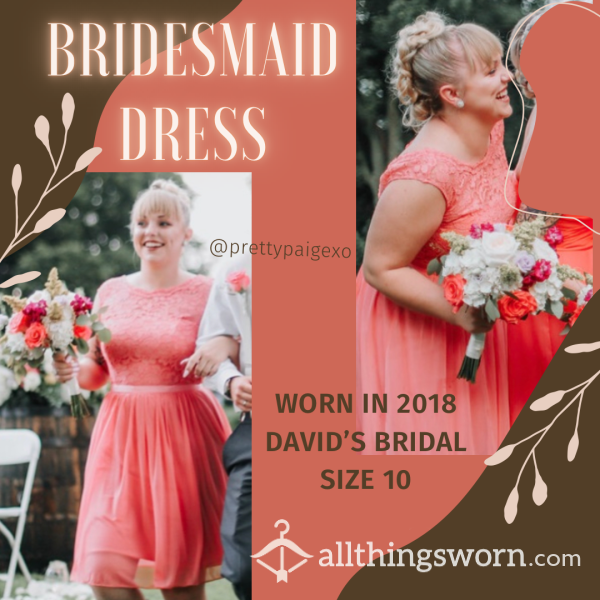 🧡🩷 Coral Bridesmaid Dress ✨ Worn In 2018, Size 10. David’s Bridal 🫶🏼