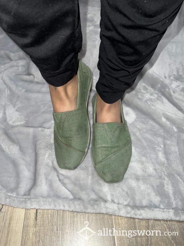 Corduroy Green Slip On Shoes