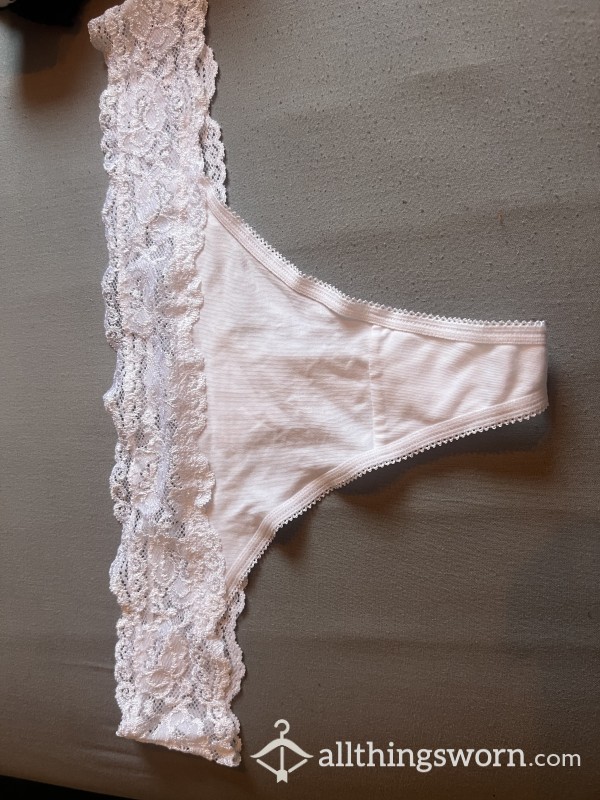 Cotton And Lace Pure White Thong