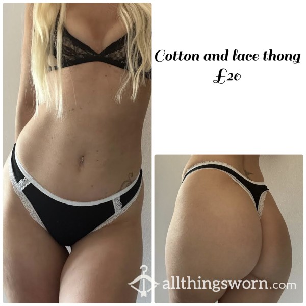Cotton And Lace Thong