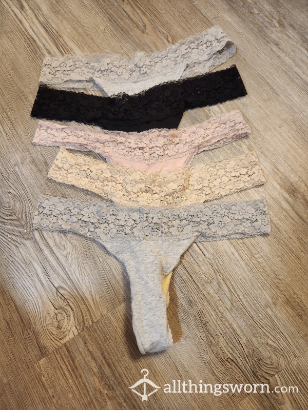 Cotton And Lace Thongs